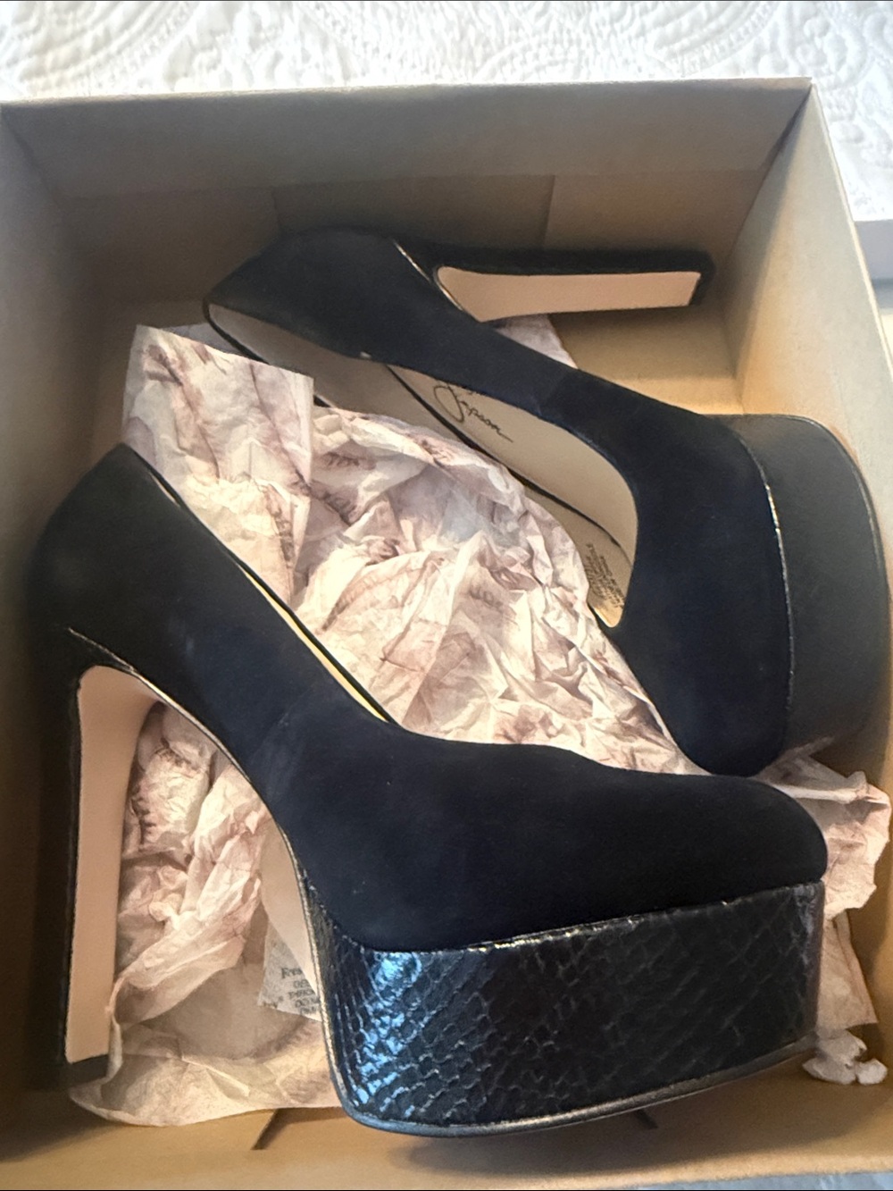 Jessica Simpson Black Suede Platform Pumps with Textured Platform